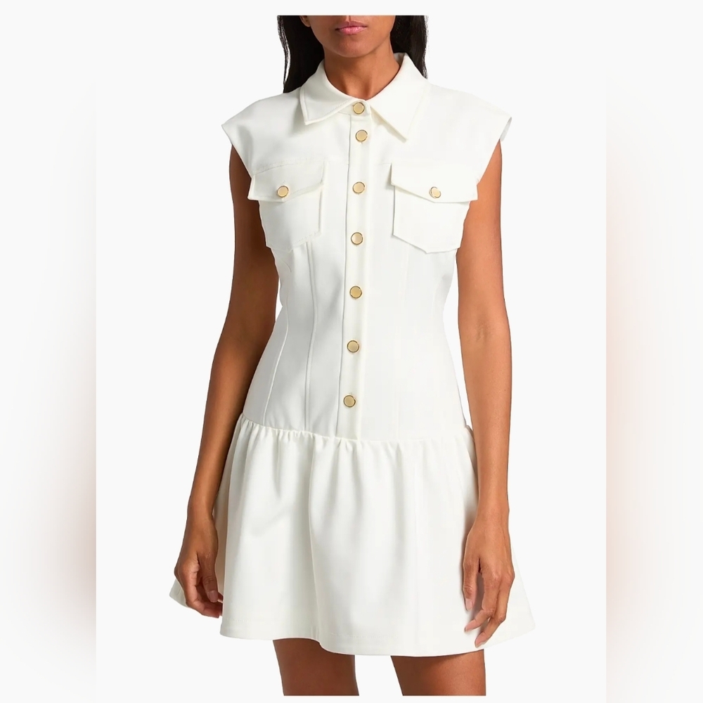 Ramy Brook Sofi Sleeveless Mini Dress Ivory Button Front Collared Size 8 395$